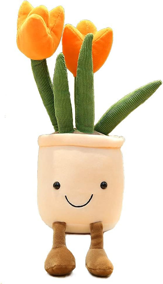Cute Flower Pot Plush Toy with Legs – Soft Smiling Decorative Plant